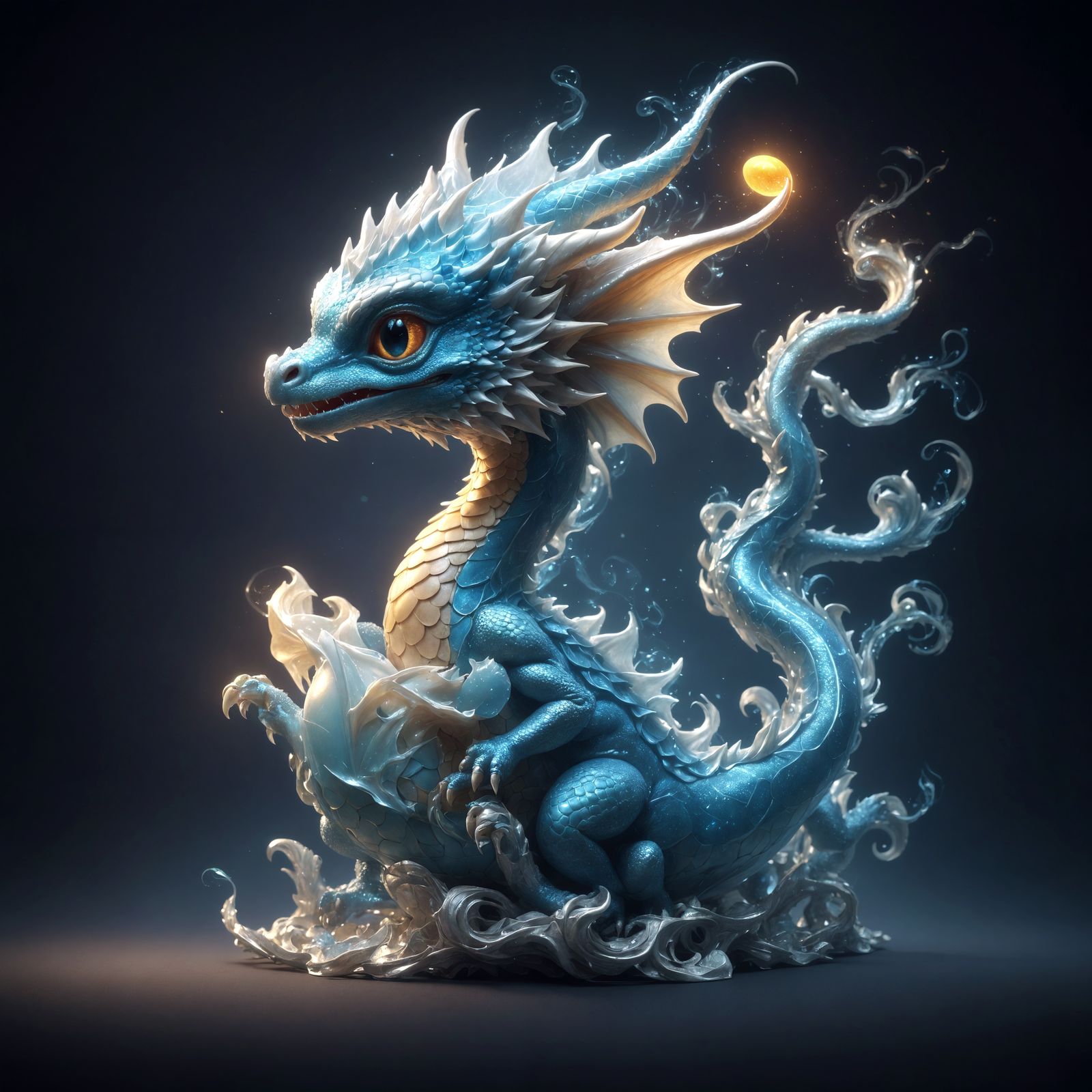 Blue Dragon Hatchling Concept Art in 8k