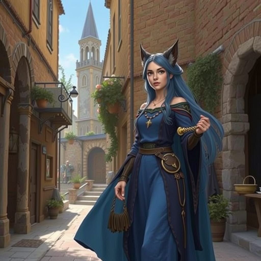 Fantasy Medieval Village: Woman with Cat Ears