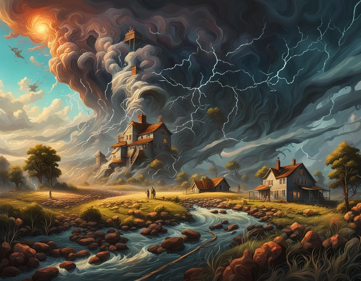 Chaotic Tornado Dance: A Fantastical Matte Painting