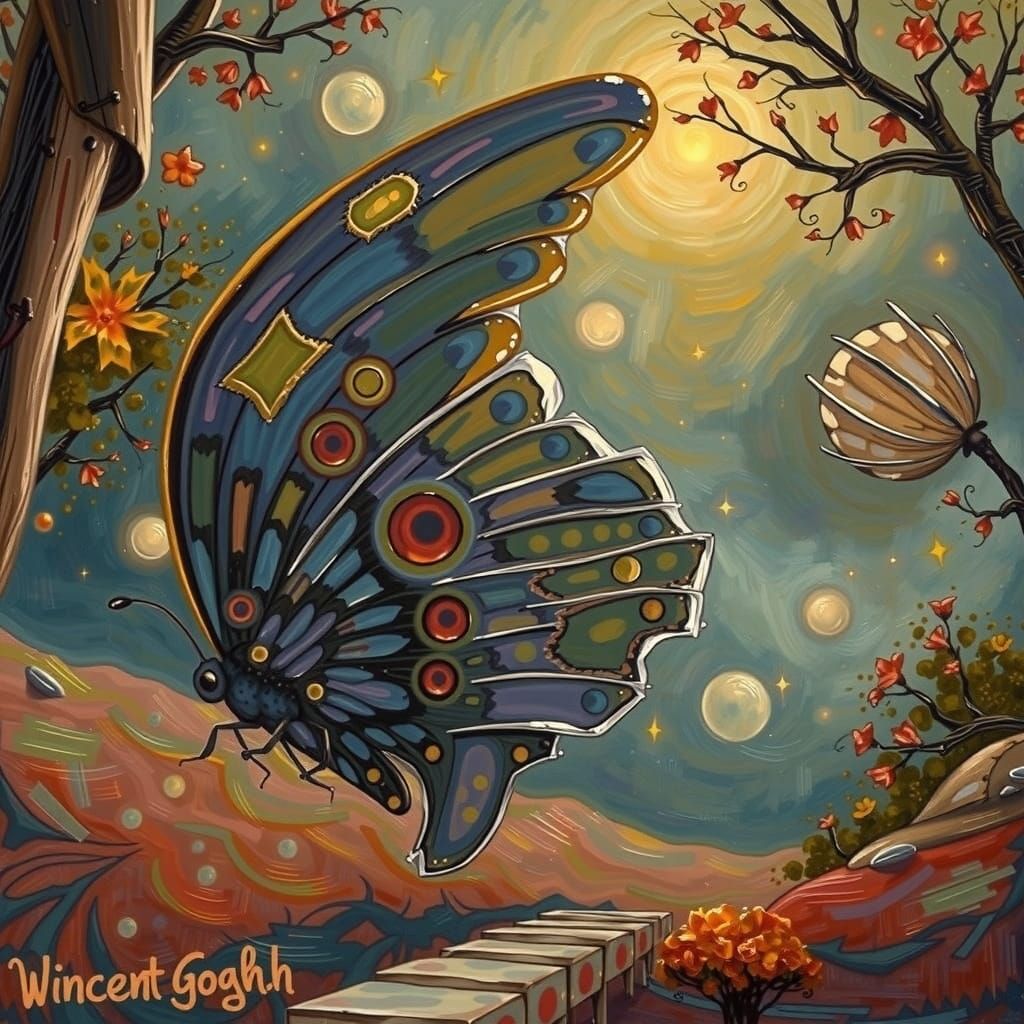 Van Gogh Butterfly in Starry Night Sky
