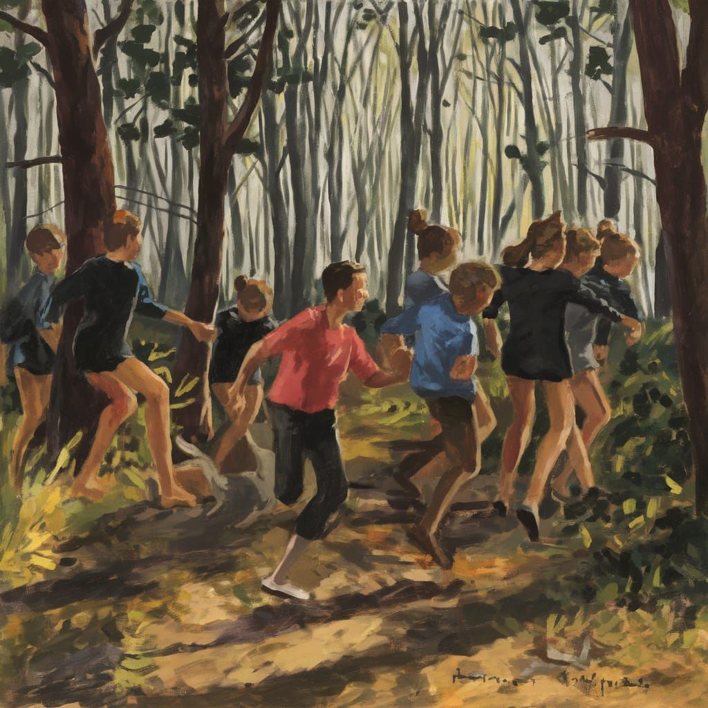 Moody Boys Chased by a Haunting Wave in a Dark Forest