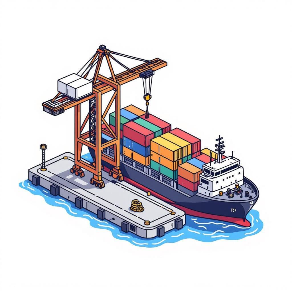 Isometric Port Pictogram Icon with Monoline Outline