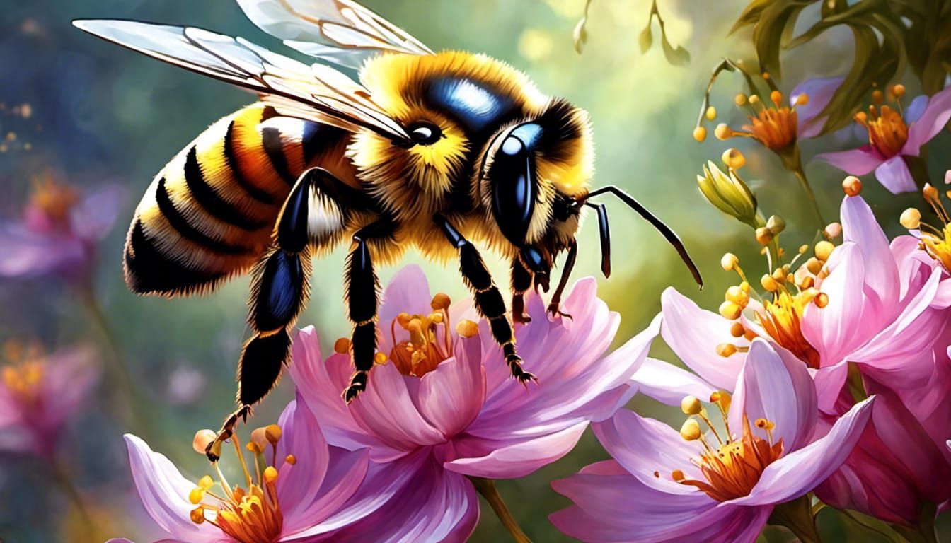 Beautiful intricate Bee gathering honey -1068  ........... G...