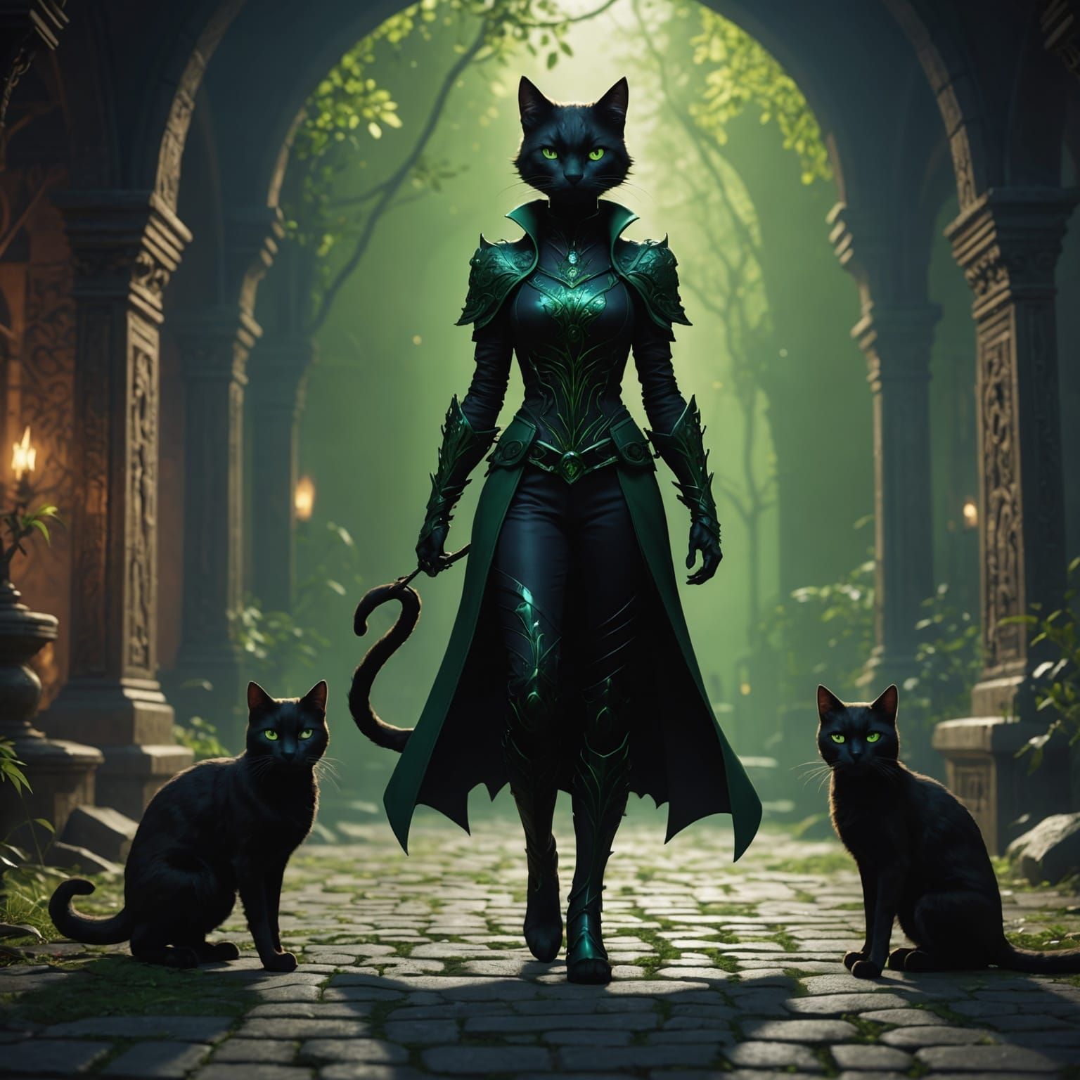 Ethereal Catfolk Goddess in Vibrant Fantasy Landscapes