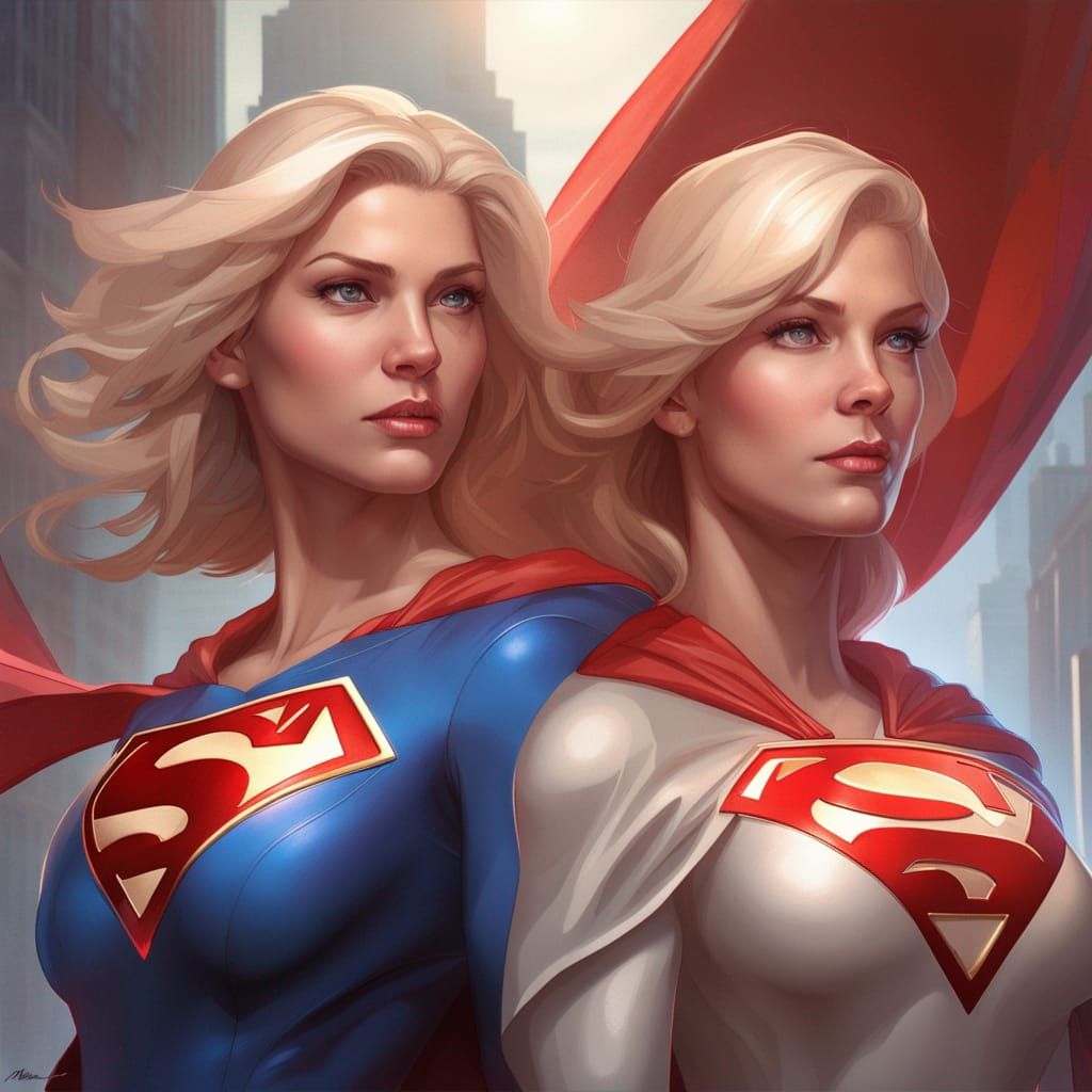 Hyperdetailed Portrait of Supergirl and Powergirl