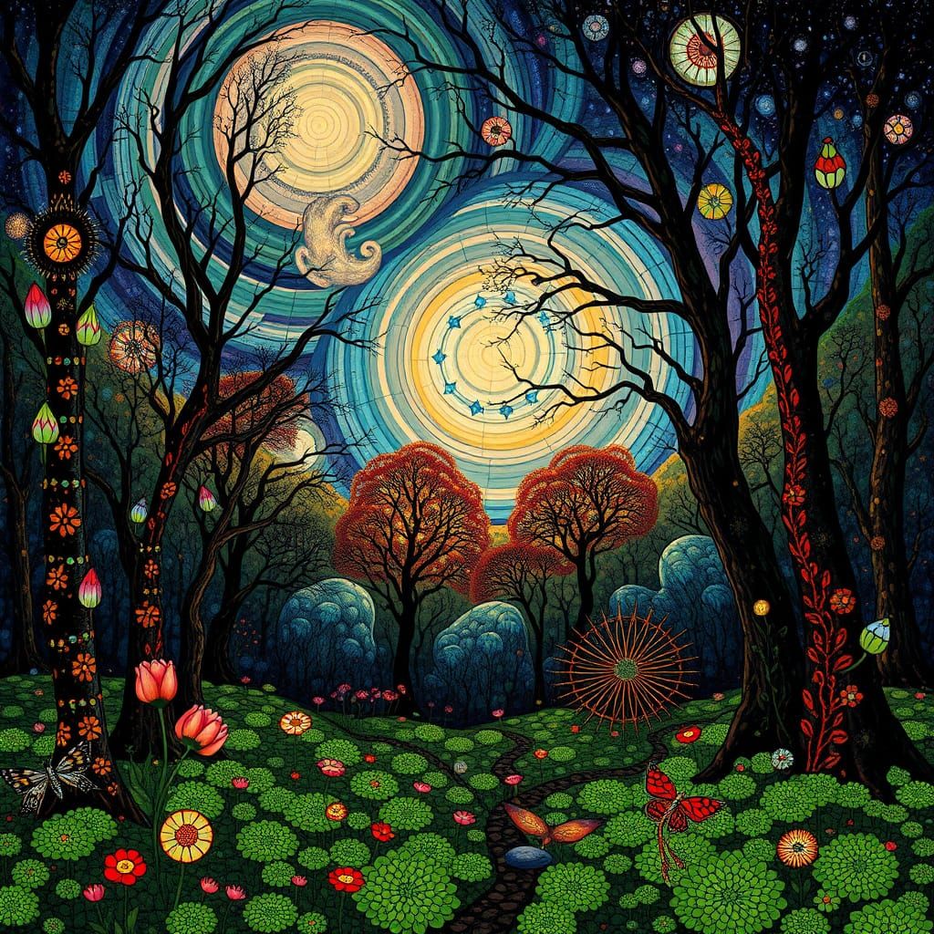 Psychedelic Utopia with Sacred Geometry in Oil Painting Styl...