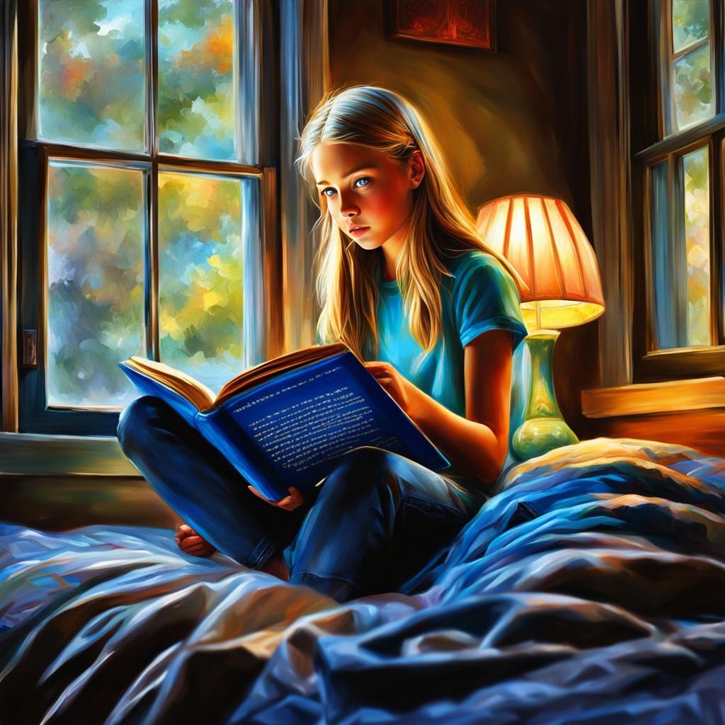 Pastel Portrait of Girl Reading by Window