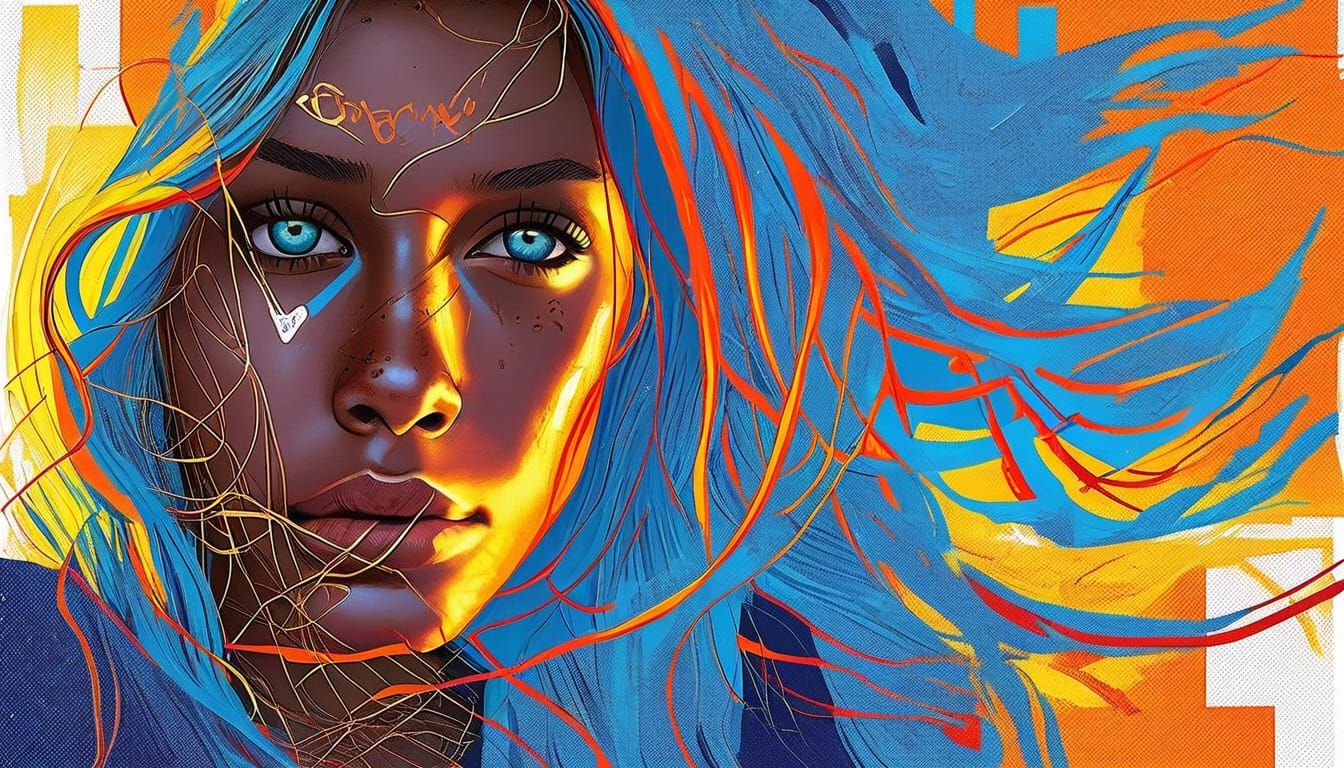 Vibrant Woman Portrait in Graphic Novel Style