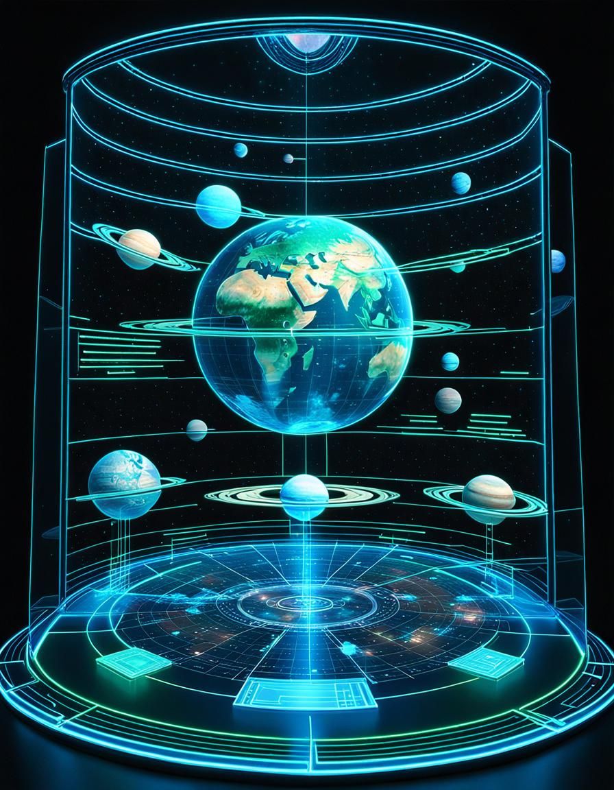 Glowing 3D Holographic Solar System Projection