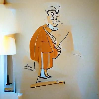 Mid-Century Cartoon of French Artist in Line Drawing