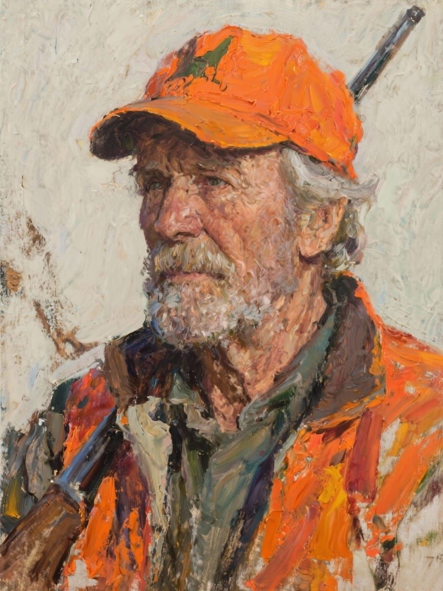 Rugged Hunter Oil Painting in Impasto Style