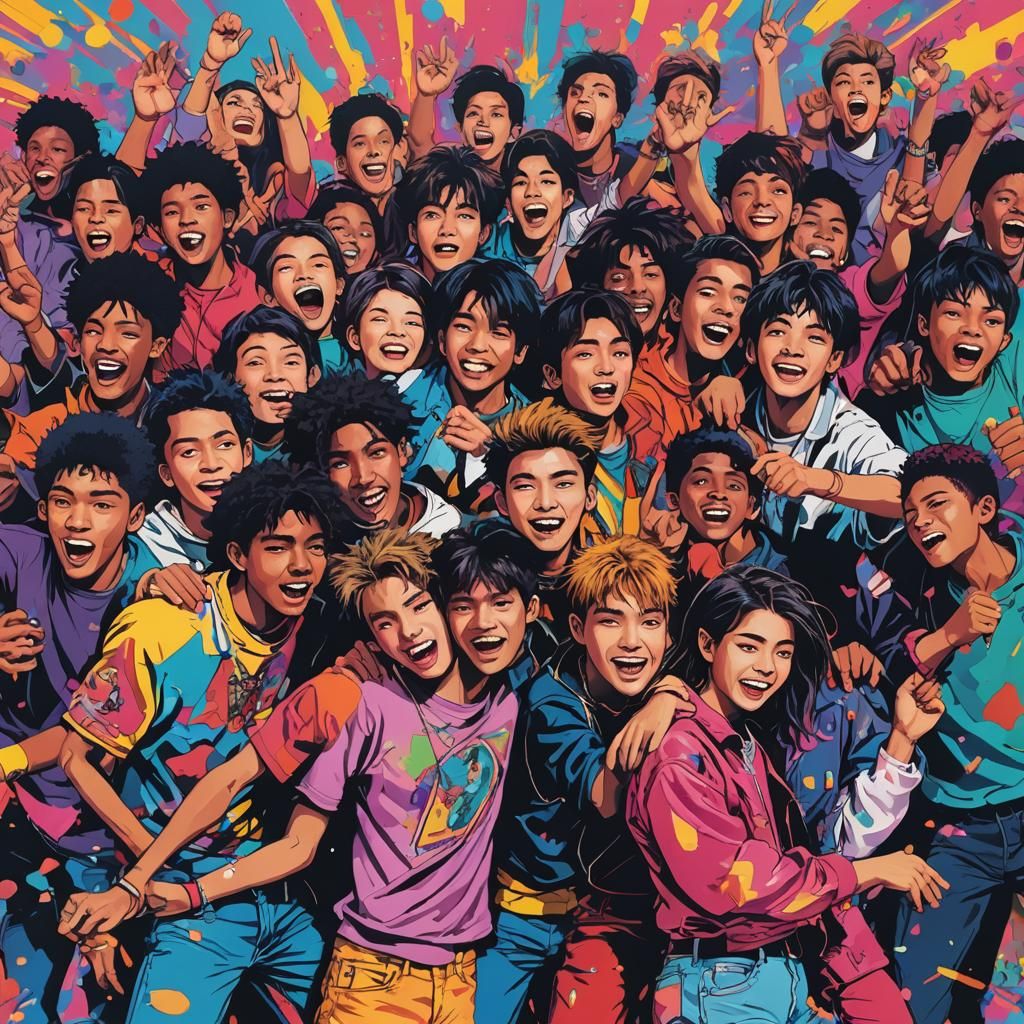 Vibrant Pop Art Explosion of Delinquent Youths