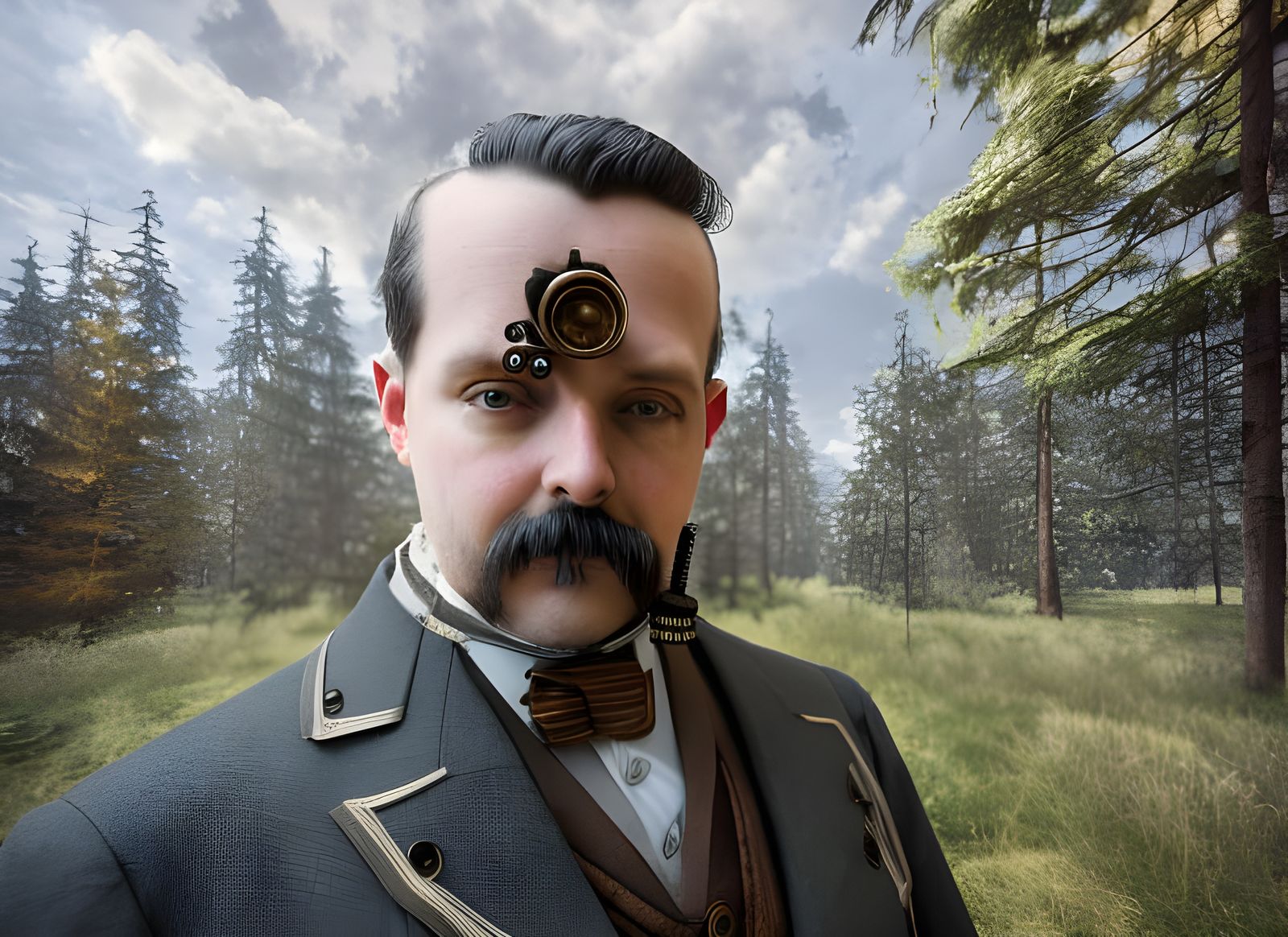 Steampunk Man in Forest: Victorian Cinematic Photography