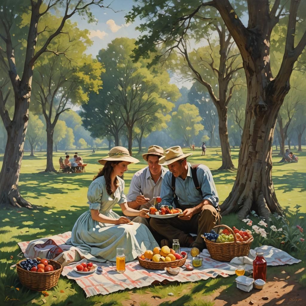 Romantic Picnic Scene as Oil Painting