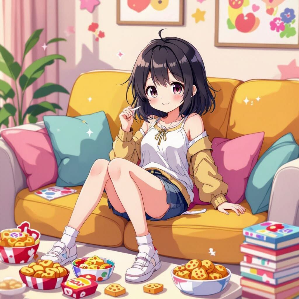 Anime Girl Lounging: Kawaii Sticker Sheet