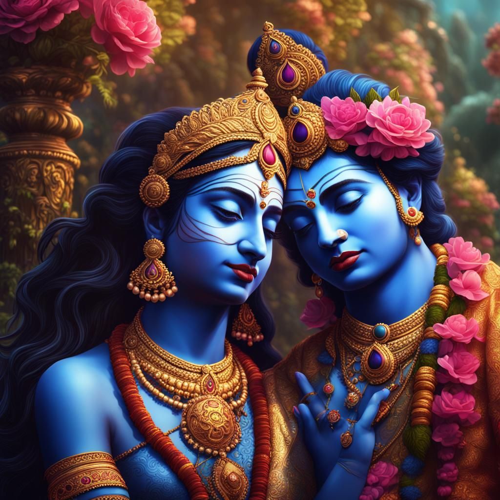 Radha and Krishna's Divine Love: Fantasy Concept Art