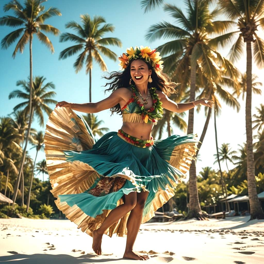 Hawaiian Hula Dancer on White Sand Beach