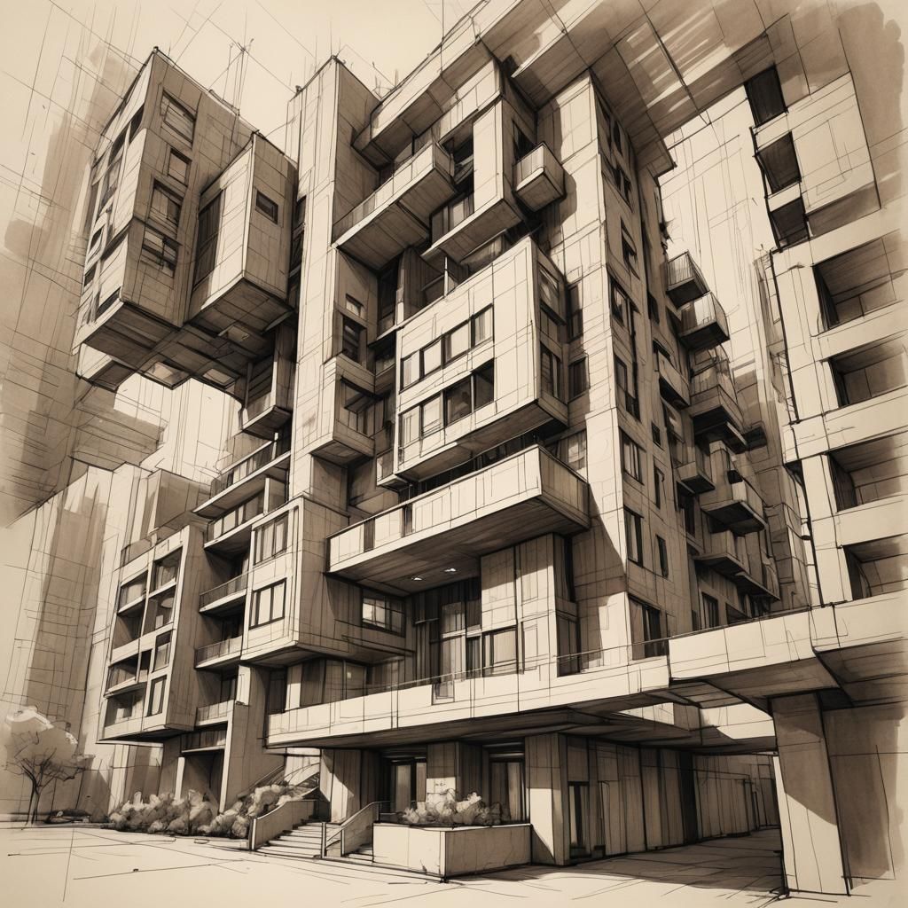 Monochromatic Architectural Concept Sketch in Earth Tones