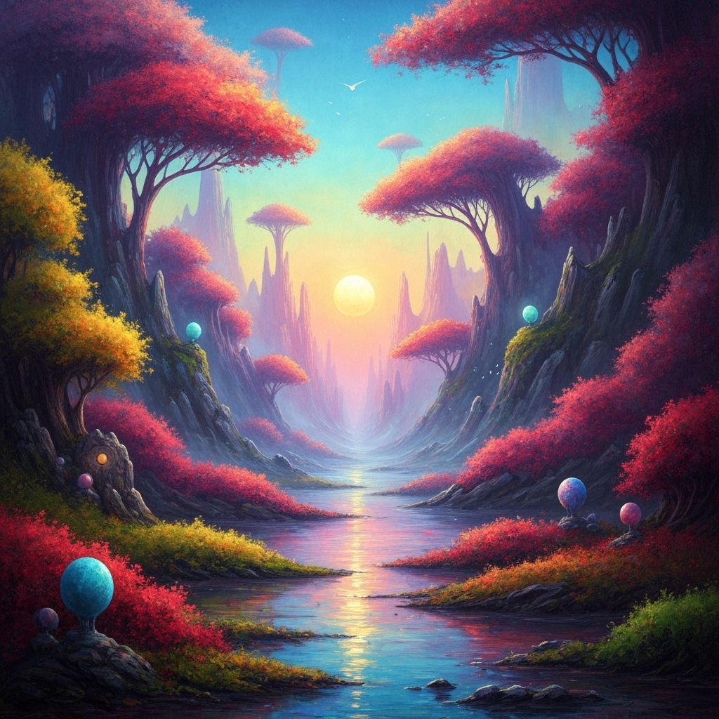 Vibrant Otherworldly Landscape Matte Painting
