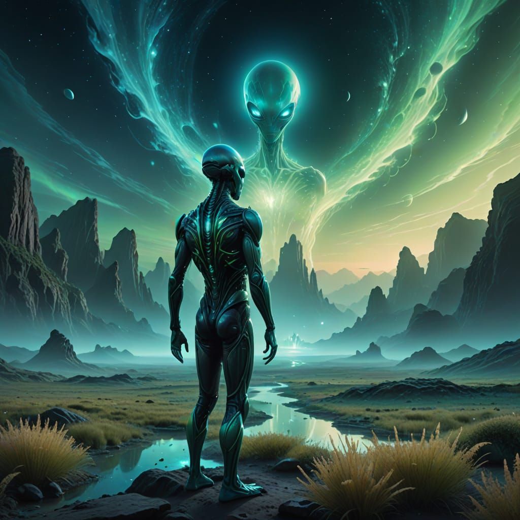 Alien Ambassador in a Celestial Landscape