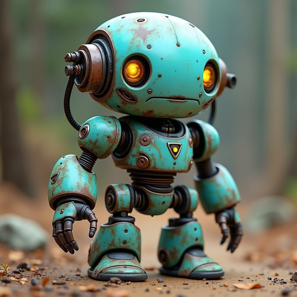 Friendly and charming robot mascot named Padee, round-shaped...