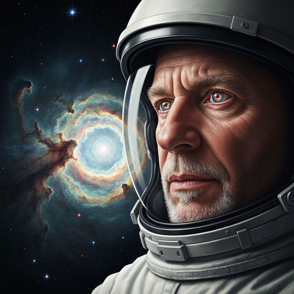 Astronaut Contemplates Nebula in Rembrandt Style