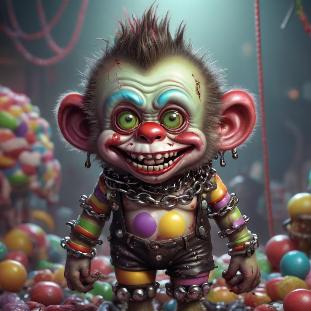 Cute Zombie Monkey Clown in Candy Art Style