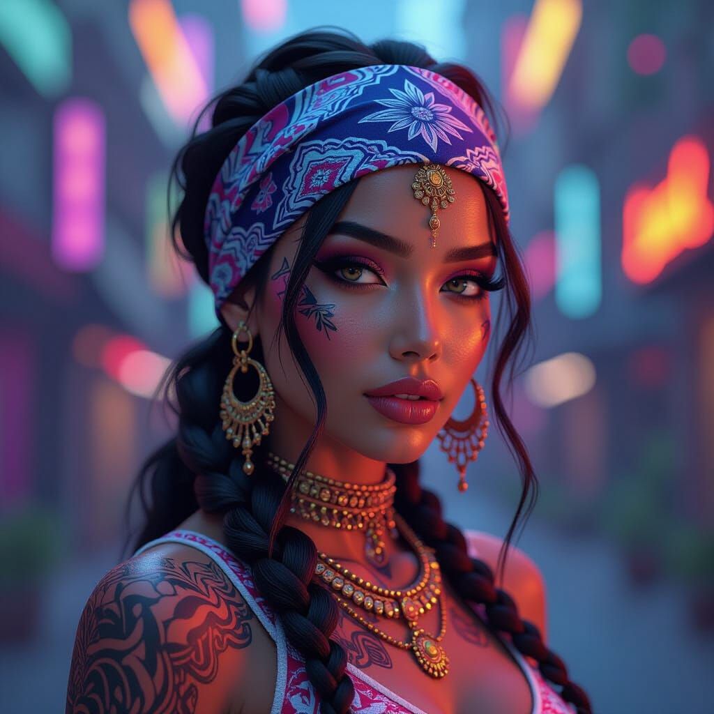 Futuristic Chola Portrait in Art Nouveau Style