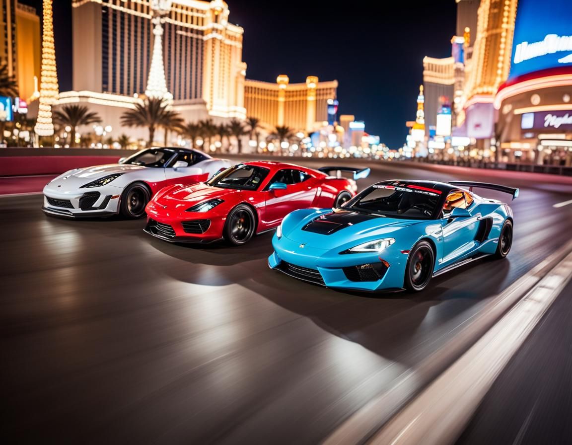 Sports Cars Drag Race on Las Vegas Strip