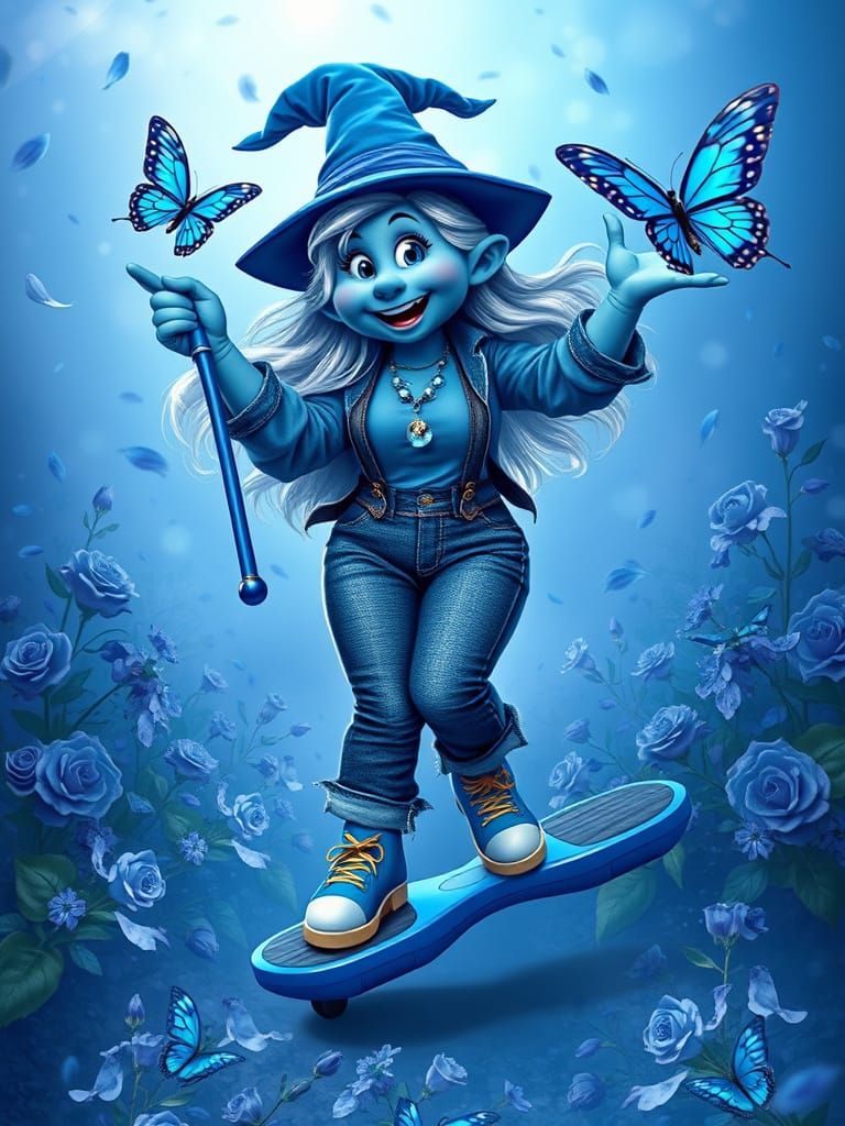 Blue Smurf Woman Dancing with Magic