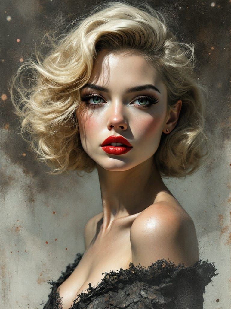 1950s Pin-Up in Surreal Watercolor Ink Style