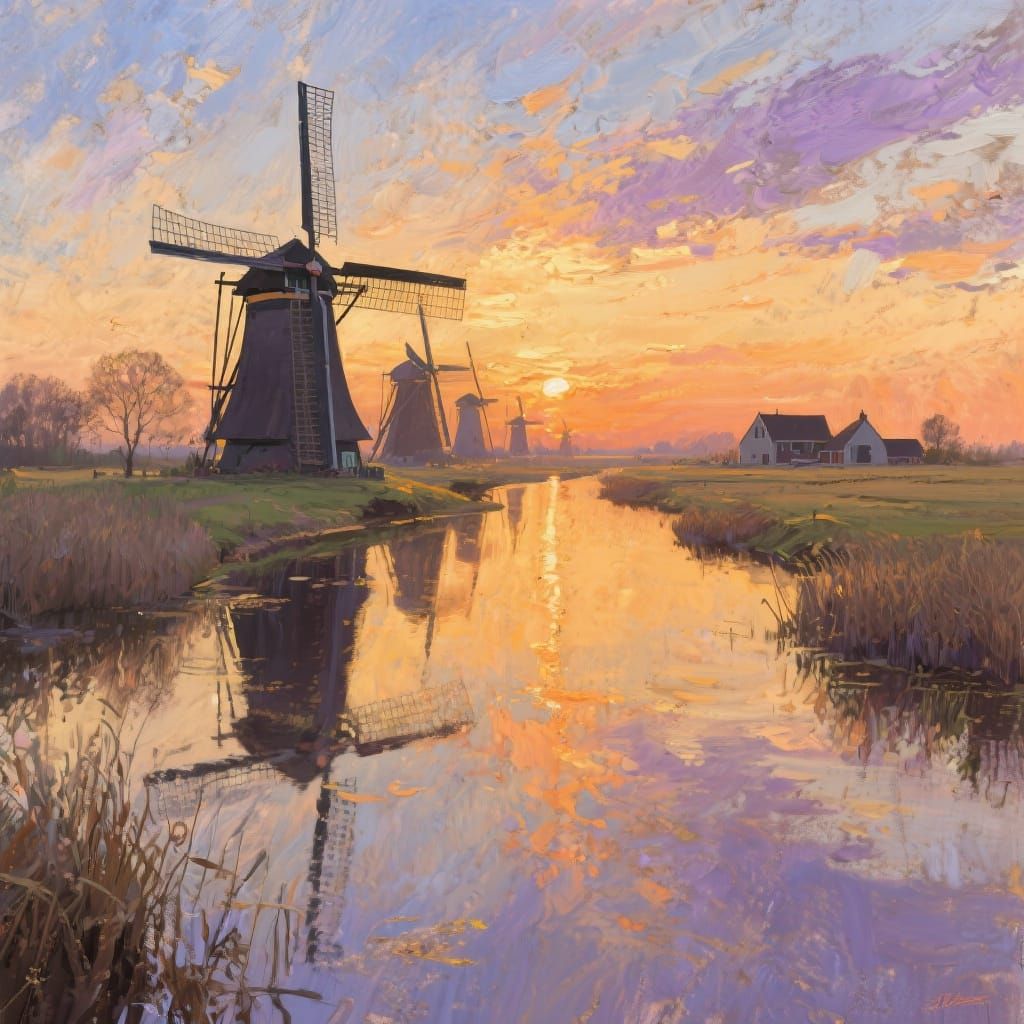 Dutch Sunset: Impressionistic Realism in Golden Light