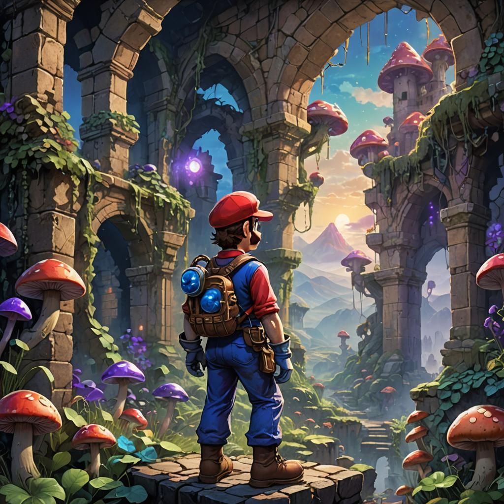 Introspective Mario in Mystical Ruined Kingdom
