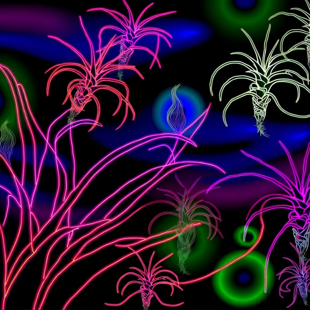 H-Ish FaunalFlora in Neon Liquid Fire Outline on the Beach