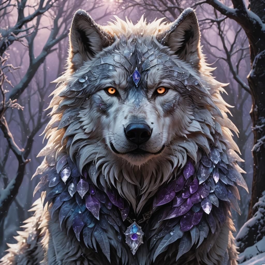 Ice Wolf Portrait in Dark Fantasy Style