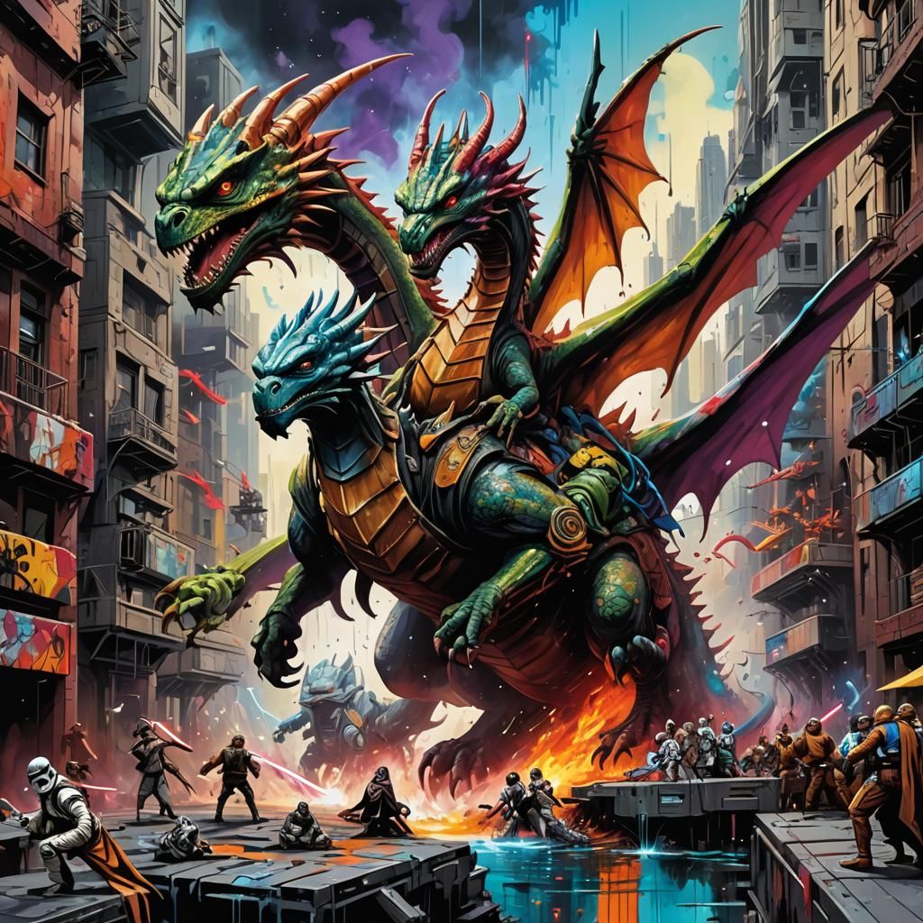 Star Wars Dragon Battle Over Coruscant: Graffiti Art