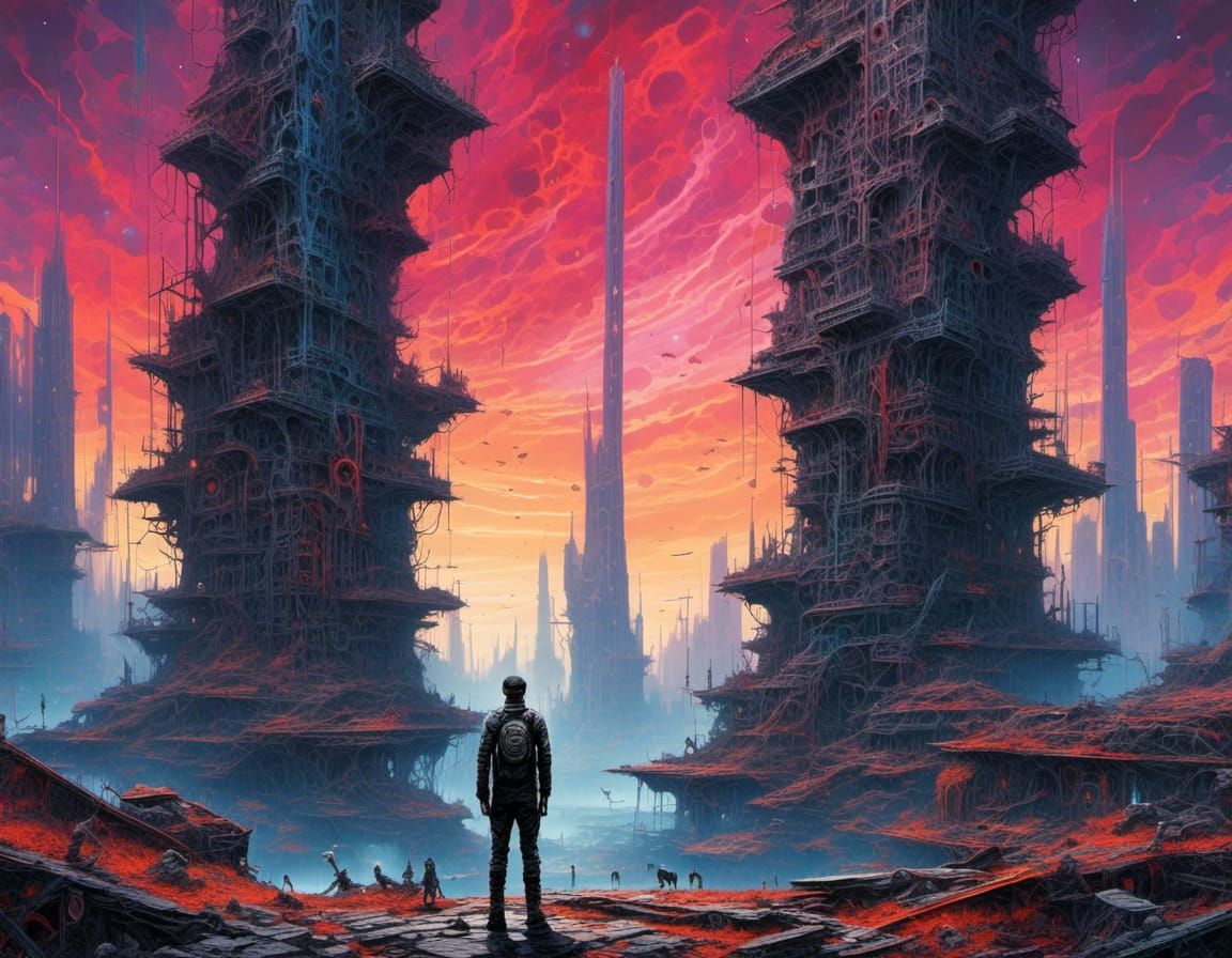 Injured Soldier Saluting in Dystopian Cyberpunk