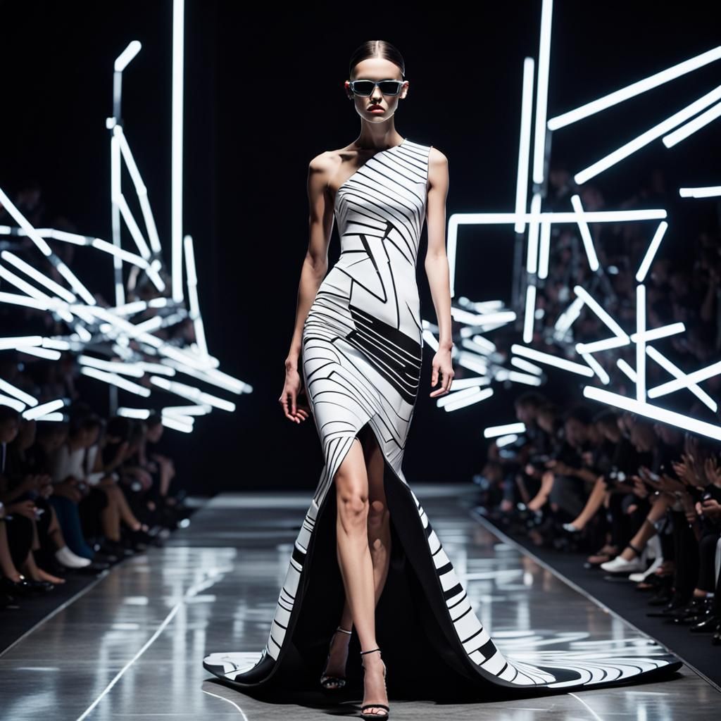 Futuristic Piano Dress on Runway in Graffiti Art Style
