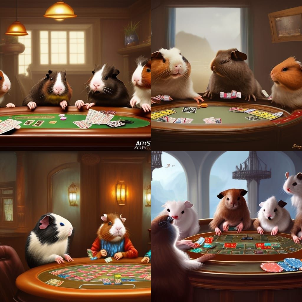 Guinea Pigs Playing Poker in Detailed Matte Painting