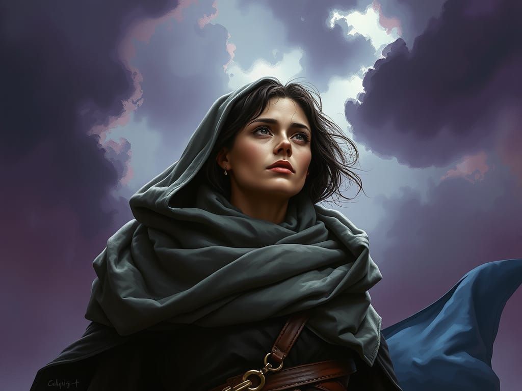 Woman in Billowing Cloak Faces Pain With Resilience