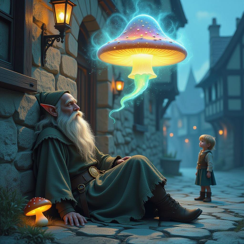 Elf's Mushroom Trip Dreamscape in Ethereal Style
