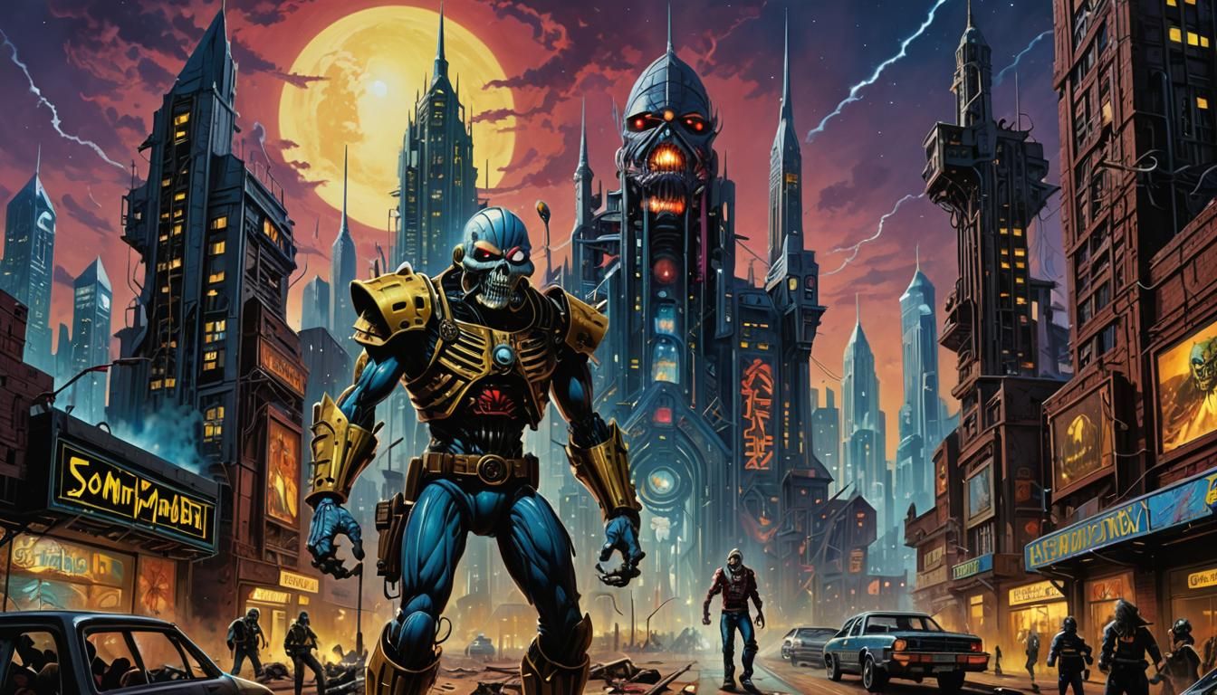 Iron maiden somewhere in time with Eddie futuristic city art...