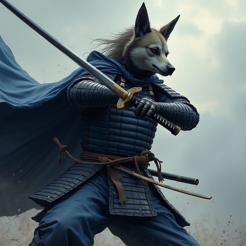 Dog Head Samurai Fights With Katana