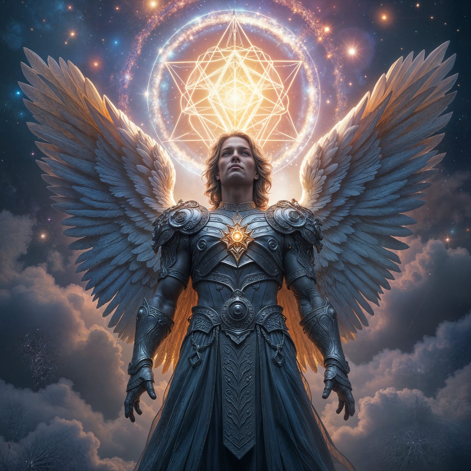 Ethereal Archangel Metatron with Vibrant Metatron Cube