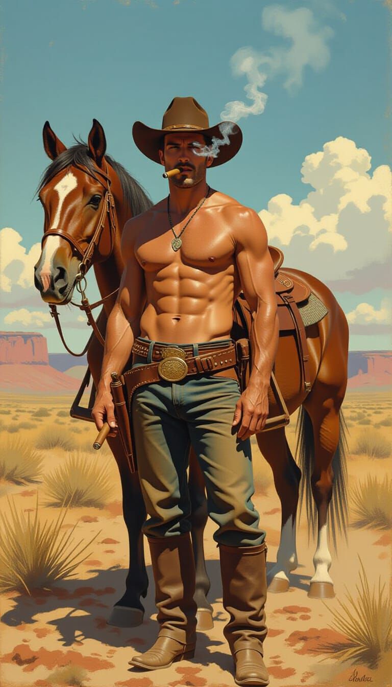 Arthur Morgan with Cigar by Horse in Western Landscape