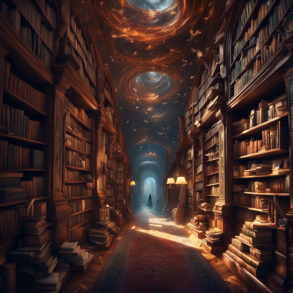 Bookshelf-Lined Hallway to Infinity: Digital Matte Painting