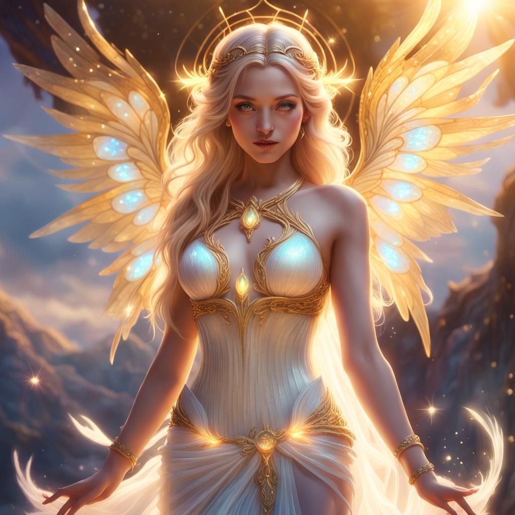 Ethereal Goddess Radiates Golden Light