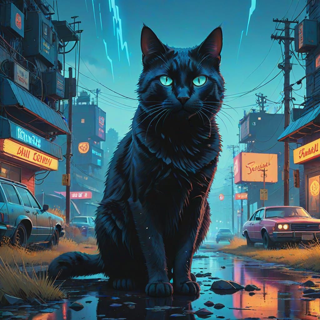 Mystical Black Cat Radiates Ethereal Glow Under Ultraviolet....