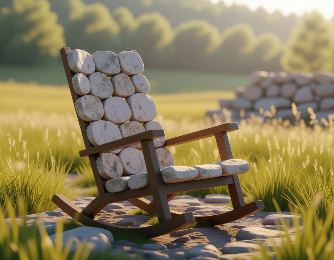 Rocking Chair Crafted from Rocks in Field, Concept Art