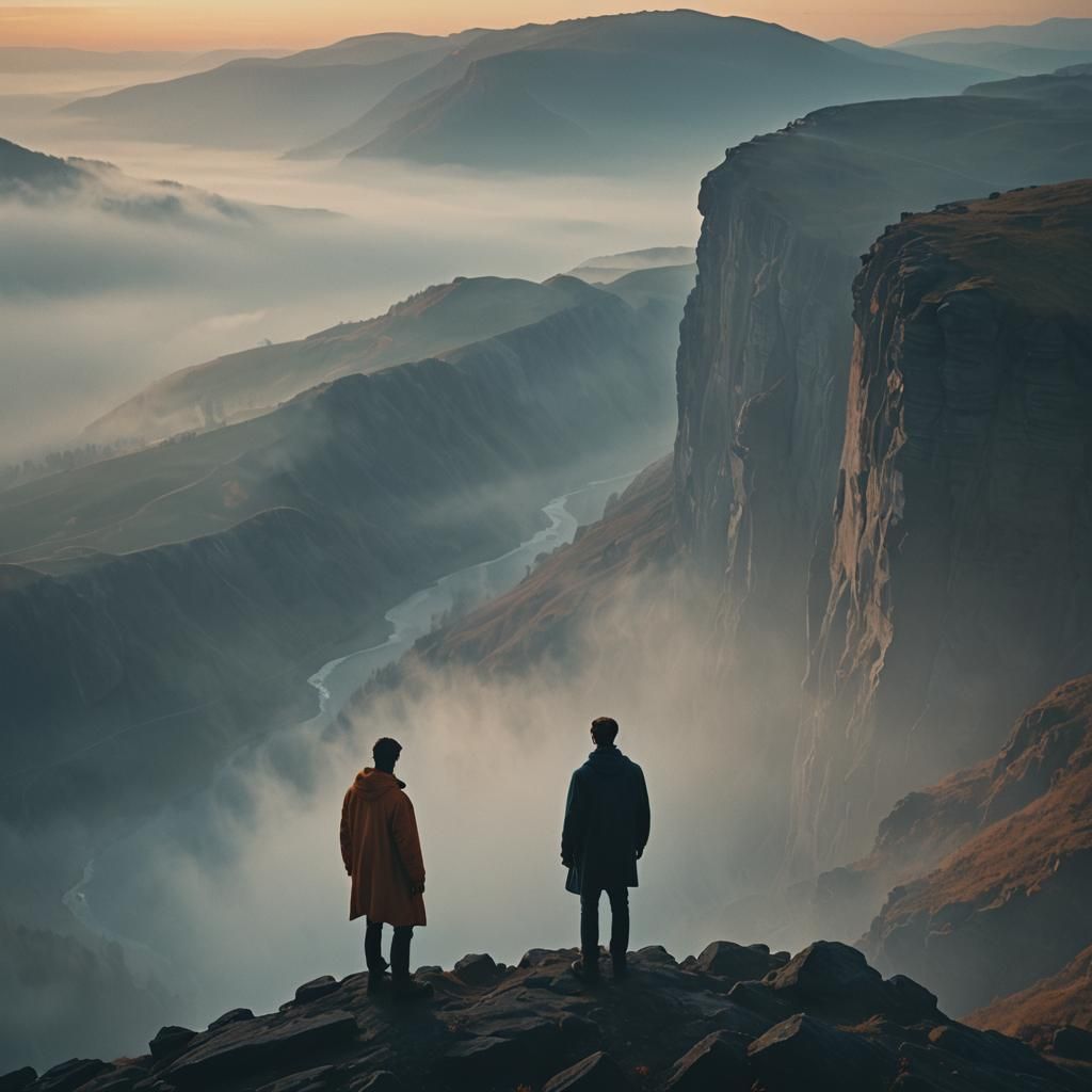 Misty Landscape Film Still with Dramatic Lighting